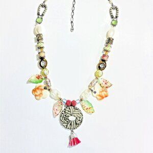 Ayala Bar Signature Necklace Gift 2009 Chunky Coastal Grandma Boho Fabric Glass